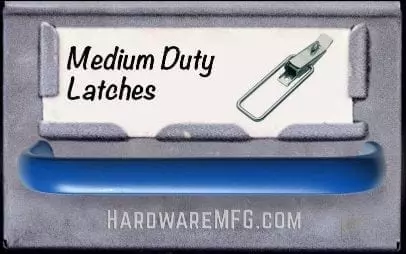 Image of a hardware parts drawer titled: Medium Duty Latches