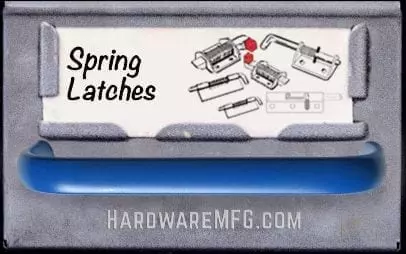 Image of a hardware parts drawer titled: Spring Latches